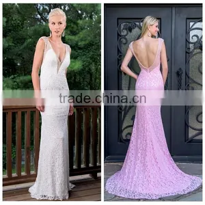 Patterns of Lace Deep v Neck Evening Prom Dress With Low Back thumbnail-1
