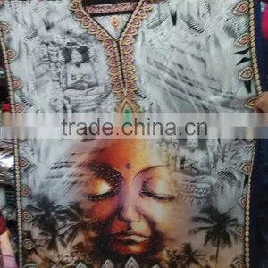 DIGITAL Print Crepe Silk Embellished FACE Kaftan CAFTAN Tunic Poncho Blouse thumbnail-2