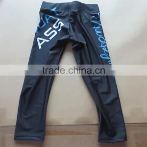 OEM 88% Polyamide 12% Elastane Compression Legging Fit Tight Fitness Waist Flag Capri Pants thumbnail-2