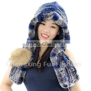 CX-C-242Q Genuine Rex Rabbit Fur Knitted Girls Fashion Winter Hat thumbnail-6