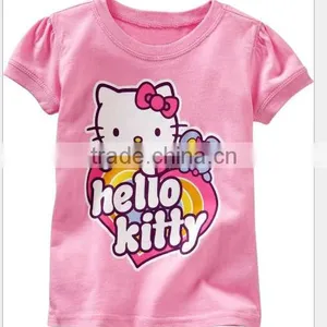 Girls Light Pink Hello Kitty Cartoon T-shirts Children's Summer Cotton Tops Kids Summer Clothes thumbnail-1