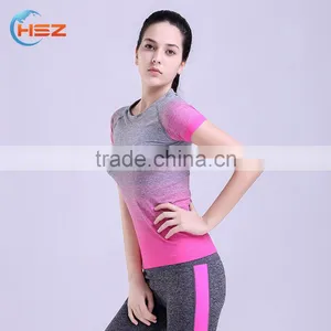 Hsz-103 Top Quality Ladies T-shirt Gym Wear for Yoga and Running Women Sports Top Wear thumbnail-3