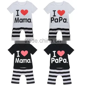 Children Summer Baby Clothing Clothes Set Boys Girls I Love Papa and Mama Short Sleeve T-shirt + Pants Pajamas Set SV001838 thumbnail-1