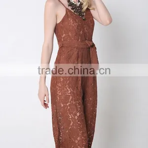 M783 D.Y Fashion 2016 Women Gallus Lace V-neck Bowknot Jumpsuit Pants thumbnail-3