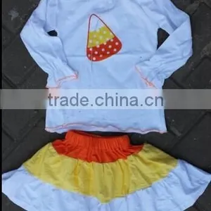 Halloween Candy Corn Top and Skirt Set Halloween Boutique Outfits Wholesale Children Fall Boutique Outfits thumbnail-1