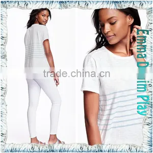 Fashion Models Custom Ladies Stripe Design White Cotton Scoop Neck Tee Shirt thumbnail-3