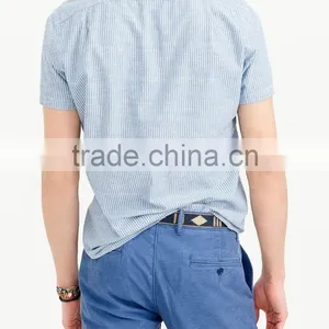 2015 Classic Fit Short Sleeve Stand Collar Shirt in Deep Cove Stripe Classic Design Hot Sell Custom Striped Shirt thumbnail-3