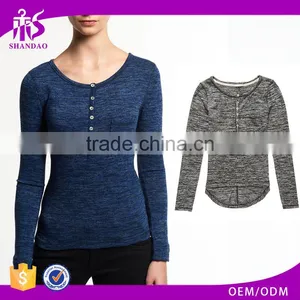 2016 Guangzhou Shandao Wholesaler Casual Style Autumn Round Neck Navy Bodycon Soft Cotton Long Full Sleeve Tops For Girls thumbnail-1