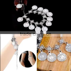 Tribal Ethnic Silver Coin Tassel Gypsy Festival Turkish Anklets Bracelet Jewelry thumbnail-1