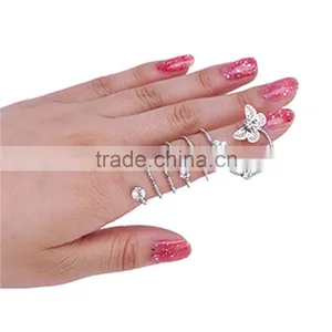 Silver Alloy Rhinestone Butterfly Flower Wrap Around Spiral Rings thumbnail-2
