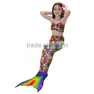 Kids Bikini + Shorts + Mermaid Tail With Pink Monofin for Swimming thumbnail-2