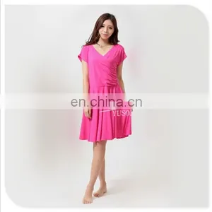 Bamboo Fiber Ladies Knee Above Summer Spring Pleated Dress thumbnail-3