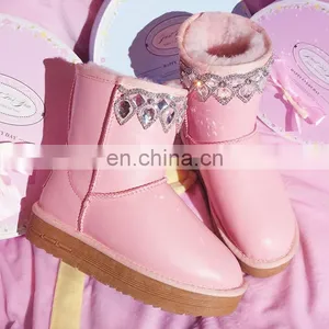 Aidocrystal Fashion Rhinestone Winter Shoes Lovely Pink Ankle Flat Boots for Girls thumbnail-1