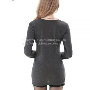 Long Sleeve O-Neck Pure Slimming Bodycon Lady's Top thumbnail-4
