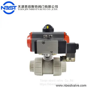 PN10 4 Inch 2 Way PVC UPVC CPVC Double Union Pneumatic Control Plastic Ball Valve thumbnail-1
