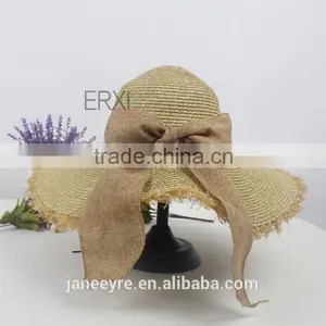 New Design Cheap Promation Straw Hat to Sinamay Bowknot Decorate thumbnail-1