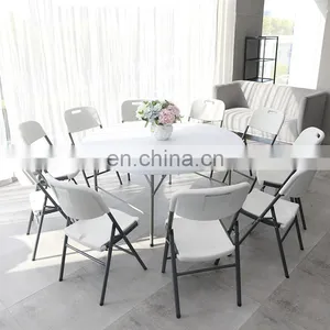 Portable White Round Dining Room Table Outdoor Camping Wedding Party Hire Plastic Folding Portable Picnic Table thumbnail-2