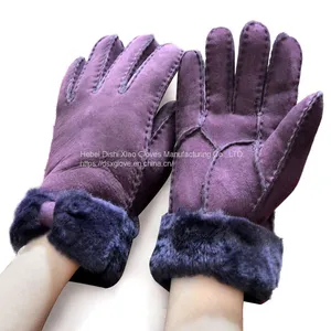 Women Winter Gloves Real Fur Sheepskin Ladies Sheepskin Leather Gloves for Women thumbnail-4