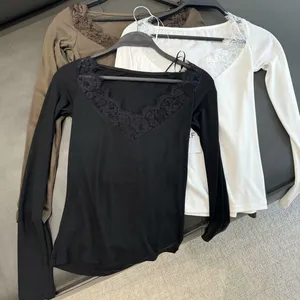 Spring New Arrivals: Fashionably Sweet Multi-color Lace-embroidered Cotton Blend Ribbed T-shirt thumbnail-1