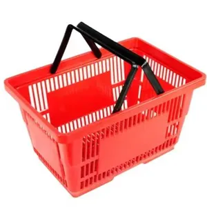 30L Supermarket Plastic Shopping Basket With Metal Handles, Wire Handles Supermarket Shopping Baskets thumbnail-1