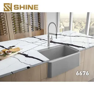 Widely Used Engineered Calacatta Quartz Artificial Stone Slab Solid Surface Polished for Hospital Mall Home Kitchen Table thumbnail-2