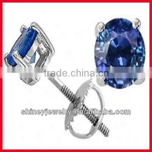 Solitaire Accent Round AAA Cubic Zirconia Sapphire Stud Earring thumbnail-1