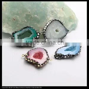 LFD-0097B Wholesale Agate Geode Quartz Connector Bead, With Pave Crystal and Silver / Gold Foil /Gem Stone Druzy Beads thumbnail-1