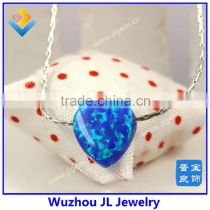 Dark Blue Synthetic Opal Heart Shape Pendant Silver Box Chain Necklace Jewelry 2016 thumbnail-2