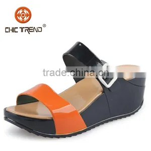 2015 Color Blocking Jelly Slippers Ladies Fashion Wedges Jelly Shoes thumbnail-1