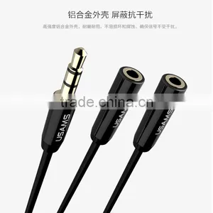 USAMS SJ065 50cm 2in1Stereo Audio Extension 3.5mm Pin Aux Cable for IPhone 6s/Speaker/Earphone/MP3 thumbnail-1
