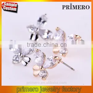 New Fashion Rolled Jewelry Gold Butterflies Crystal Earring For Women thumbnail-1