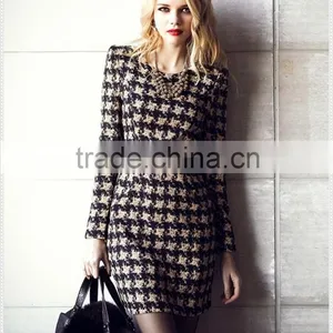 Custom Made Inj China Houndstooth Winter Long Sleeve Dress Quality Choice thumbnail-2
