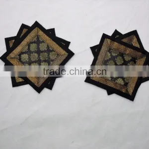 Indian Silk Table Runner With 6 Placemats & 6 Coaster in Black Color Size 16*62 thumbnail-2