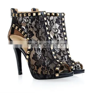 Lace Women's Sexy Sandles Black High Heel Special Design Shoes thumbnail-1