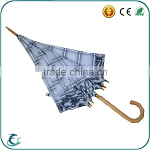 China Umbrella Factory J Handle Wooden Straight Umbrella With Windproof thumbnail-5