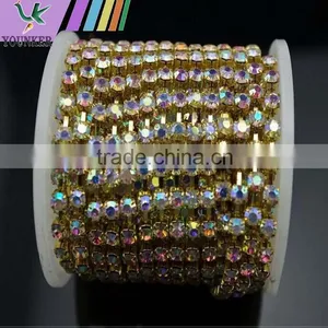 15 FEET1 Yard SS24 5mm AB Clear Crystal Gold Plated Rhinestone Chain Trims Cup Chain Wedding Garments Decoration YSCHC1032 thumbnail-2