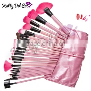 Best Quality Pink 24pcs Natural Hair Pony Professional Makeup Brush Set With PU Bag thumbnail-1