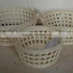 Round White Rattan Basket Set of 3 With Handles thumbnail-1