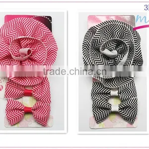 Two Color Chevron Hair Bows and Flowers Hair Clips Set(approved by BV) thumbnail-1