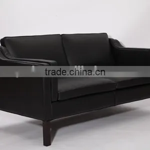 Designer Furniture Black 2 Seater Living Room Borge Mogensen Sofa Leather thumbnail-1