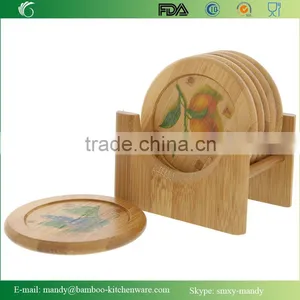 Hot Sale DIY Design Bamboo Coaster, Round Bamboo Coaster 6 Piece Set - 4 Inch thumbnail-2