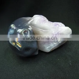 Wholesale Top Quality Amethyst Crystal Skull With Geode All by Hand Made Good for Collection or Gift thumbnail-6