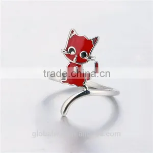 Factory Promotion Solid 925 Latest Wedding Ring Designs Red Black Enamel Sterling Silver Ring Cat Animal Sex Women'S Ring Animal thumbnail-4