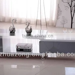 White Gloss MDF TV Stand With Tempered Glass thumbnail-2