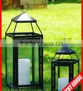 Antique Metal Garden Lantern Candle Holder With Clear Glass Window thumbnail-1