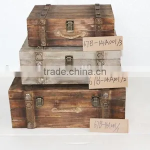 Wooden Storage Box Set of 3 Chinese Old Looking Wooden Box Vintage Storage Wooden Box thumbnail-1