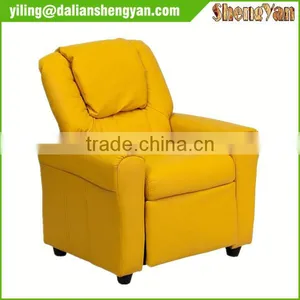 Contemporary Yellow Vinyl Kids Recliner With Cup Holder and Headrest thumbnail-2