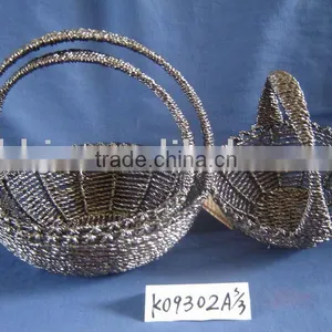 Coffee Foil Rope Weaving With Iron Frame Round Home Basket for Storage thumbnail-1