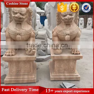 Life-size Red Marble Foo Dog (fu Dog) Statues thumbnail-1
