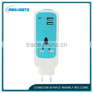 EU Plug Colorful 3 in 1 Dual USB Universal Power Socket thumbnail-2